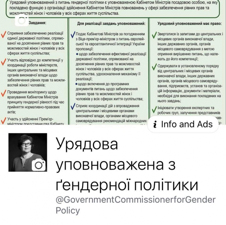 У Фейсбуці з'явилася сторінка Урядової уповноваженої з гендерної політики